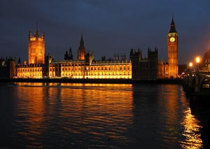 The Palace of Westminster at night seen from the south bank of the River Thames - Photographer: Andrew Dunn